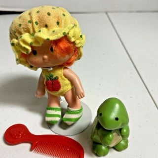 Vintage 1980 Strawberry Shortcake 4 " Apple Dumpling Doll With Tea Time Turtle