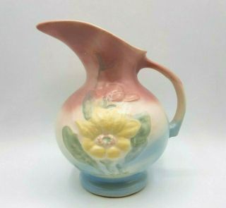 Vintage Hull Pottery Yellow Magnolia Flower Ewer Pitcher Vase Matte Pink Blue