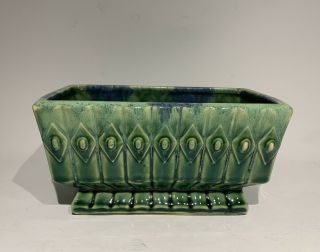 Vintage Mccoy Pottery Blue Green Drip Glaze Diamond Embossed Planter