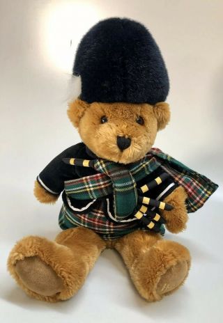 Harrods Knightsbridge Teddy Bear Plush Piper Scottish Bagpipes Tartan Brown 17”