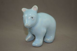 Vintage Shawnee Pottery Standing Bear Figurine Light Blue W/ Cold Paint