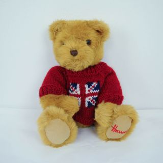 Harrods Knightsbridge Uk Teddy Bear Plush Uk Flag Sweater Red Union Jack 11 "