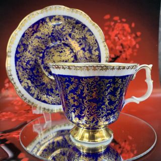 Royal Albert Teacup & Saucer Blue Gold Buckingham Series Vintage Bone China Uk