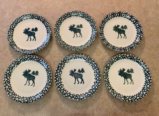 6 Tienshan Folk Craft Moose Country Dinner Plates 10.  5 Inch Green