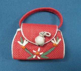 Vintage 1960’s Barbie Red Straw Embroidered Flowers Purse