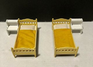 Vintage Lundby Doll House Furniture Bedroom Set Of 4 Nightstand Beds