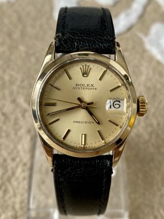 Vintage Rolexa Oyster Date Precision 6466 Circa 1956 Gold Plated Champagne Dial