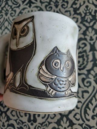 Stoneware Pottery Mug Design by Mara Mexico 4 Owls on Branch 16 Oz Heavy Brown 2