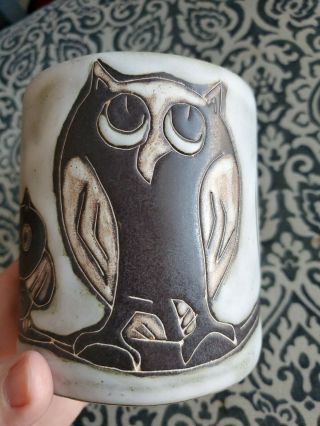 Stoneware Pottery Mug Design by Mara Mexico 4 Owls on Branch 16 Oz Heavy Brown 3