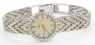Omega Vintage Heavy 18k Wg Elegant 1.  0ctw Vs1/f Diamond Mechanical Ladies Watch
