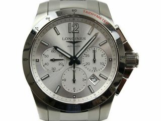 Longines Conquest L2.  743.  4 Self - Winding Chronograph Ss Silver White Men 