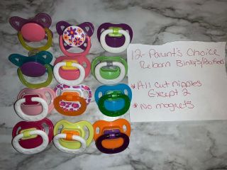 12 Assorted Reborn Baby Doll Binky Pacifiers Cut Nipples 4 Magnets Euc