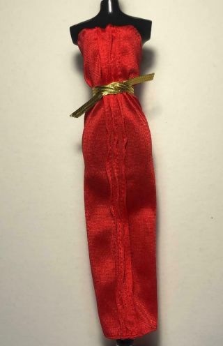 Vtg 1984 Barbie Doll 2087 Fashion Fun Cloth Red Long Strapless Dress Gold Belt