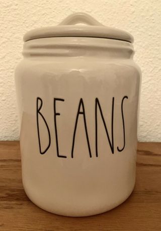Rae Dunn ”beans " Ceramic Canister White Medium