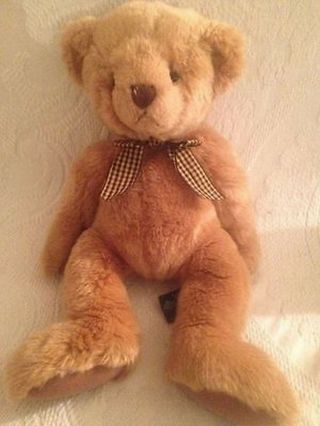 13 " Russ Huxley Brown Teddy Bear Plush Stuffed Plaid Bow
