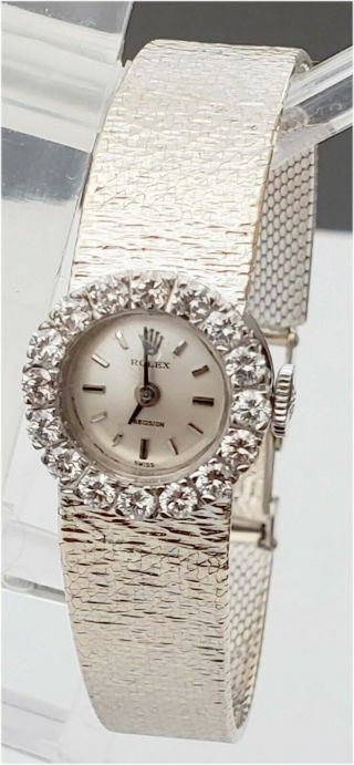 Lady Rolex 18k Solid White Gold Diamond Bezel Wrist Watch Runs 28gm 15 - 2