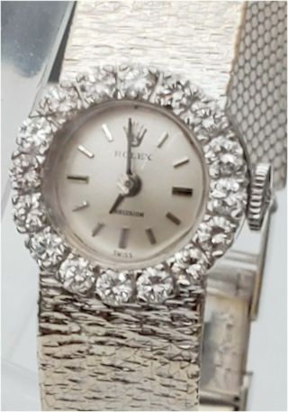 Lady Rolex 18K Solid White Gold Diamond Bezel Wrist Watch Runs 28gm 15 - 2 2