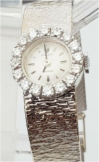 Lady Rolex 18K Solid White Gold Diamond Bezel Wrist Watch Runs 28gm 15 - 2 3