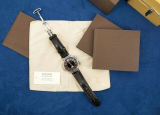 Louis Vuitton Tambour GMT Reveil Q1151 Automatic Men ' s Stainless Steel Watch 2