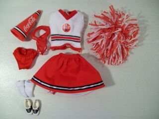 Vintage Coca Cola Cheerleader Barbie Doll Outfit Clothes Pom Pom Shoes Skirt