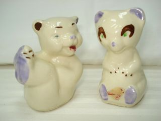 Two Vintage Shawnee Pottery Ceramic Bear Figurines - 3 " Tall