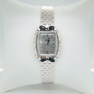 Ladies Omega Cocktail Watch In 18k White Gold With Diamonds And Sapp (ad1001831)