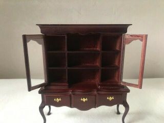 Vintage Dollhouse Mahogany Queen Ann Dining Room China Cabinet Hutch Large 2