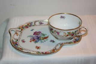 Schumann Bavaria Porcelain Dresden Dresdner Art Flowers Cup & Dessert Plate