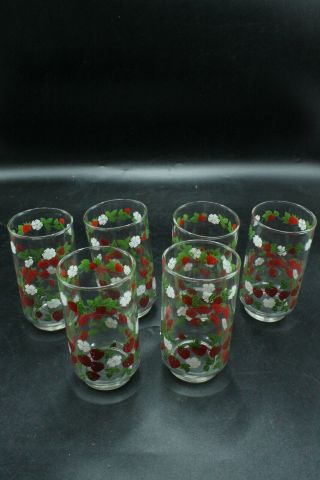 Six Vintage Glass Tumblers Strawberries By Libbey 5 