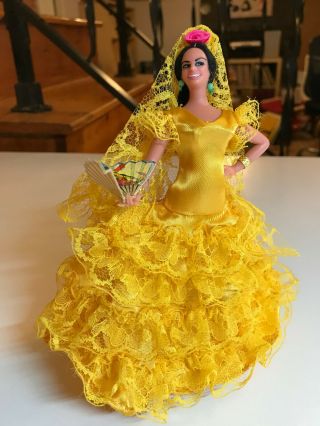 Vintage Marin Chiclana Spanish Flamenco Dancer Doll 7 " Yellow Dress