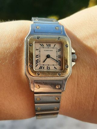 Cartier Santos Galbee Watch 1567 Quartz Gold 18k & Stainless Steel Ladies Swiss