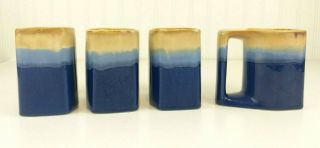 Set Of 4 Vintage Padilla Stacking Mugs Indigo Blue Beige Mexico Boho Art Pottery