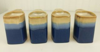 Set of 4 Vintage Padilla Stacking Mugs Indigo Blue Beige Mexico Boho Art Pottery 3