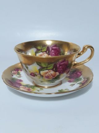 Vintage Royal Chelsea Golden Rose Teacup And Saucer England Fine Bone China.