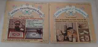 2 Vtg Millie August Books Dollhouse Needlepoint Rugs & Accessory Items