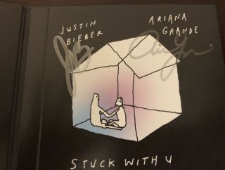 Justin Bieber Ariana Grande Signed Stuck With U Glow Cd In Hand Ready To Ship