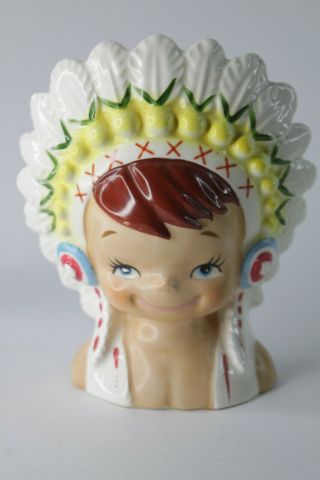 Vintage Inarco E3220 Boy With American Indian Head Dress Head Vase