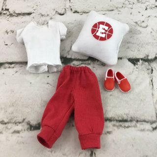 Barbie Doll Clothing Outfit White Top Red Sweat Pants Shoes Pillow Sports