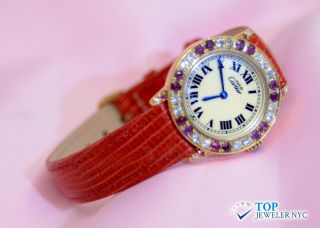 Must De Cartier 18k Gold Plated Argent 925 Watch W/diamonds & Rubies
