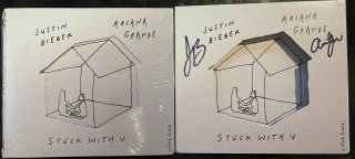 Justin Bieber Ariana Grande Signed Stuck With U Cd Single In Hand Ready To Ship