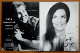 Vintage Loretta Lynn Signed Autograph 1973 Country Music Photo Birthday Calendar