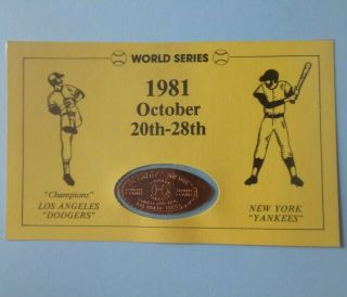 Los Angeles Dodgers York Yankees 1981 World Series Elongated Penny Card