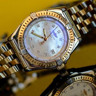 Breitling Lady Wings Mop 18k Gold Steel Mop Diamond Watch Bracelet Wristwatch