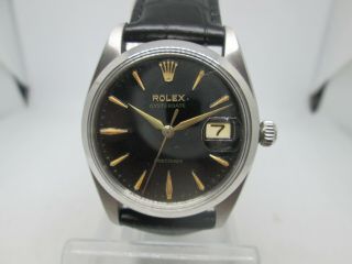 Vintage Rolex Oyster Date Precision 6694 Black Dial Ss Handwind Mens Watch