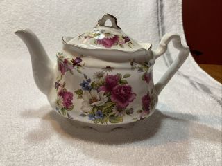 Vintage Arthur Wood & Son Floral Teapot 6340 Staffordshire England Gold Trim