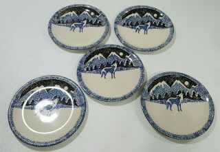 5 Tienshan Folk Craft Wolf 10.  5 " Round Dinner Dish Plates Sponge Pattern