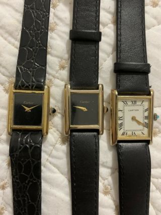 3 Vintage Tank Cartier 18k Gold Electroplated Watch Ladies