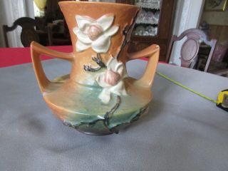 Vintage 1943 Roseville Pottery Brown Magnolia Vase 93 - 9 Big And Bold