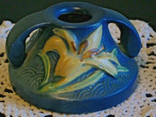 Vintage Roseville Pottery Bermuda Blue Zephyr Lily Candle Holder 1162 - 2 "