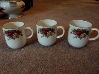 Set (3) Cups Mugs Tea Coffee 3 - 5/8 " Royal Albert Old Country Roses Green Trim